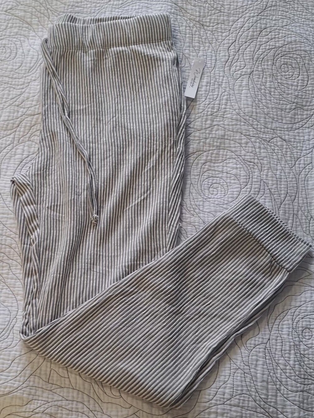 XL Women's Ribbed Stripe Lounge Pants - Light Gray
